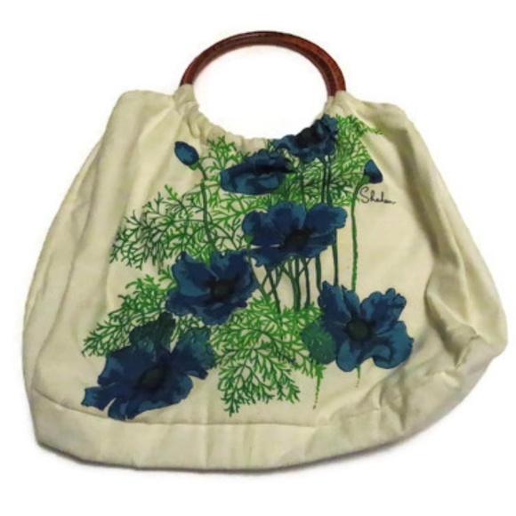 RARE VTG Alfred Shaheen Linen Bag Celluloid Handle - Picture 1 of 8